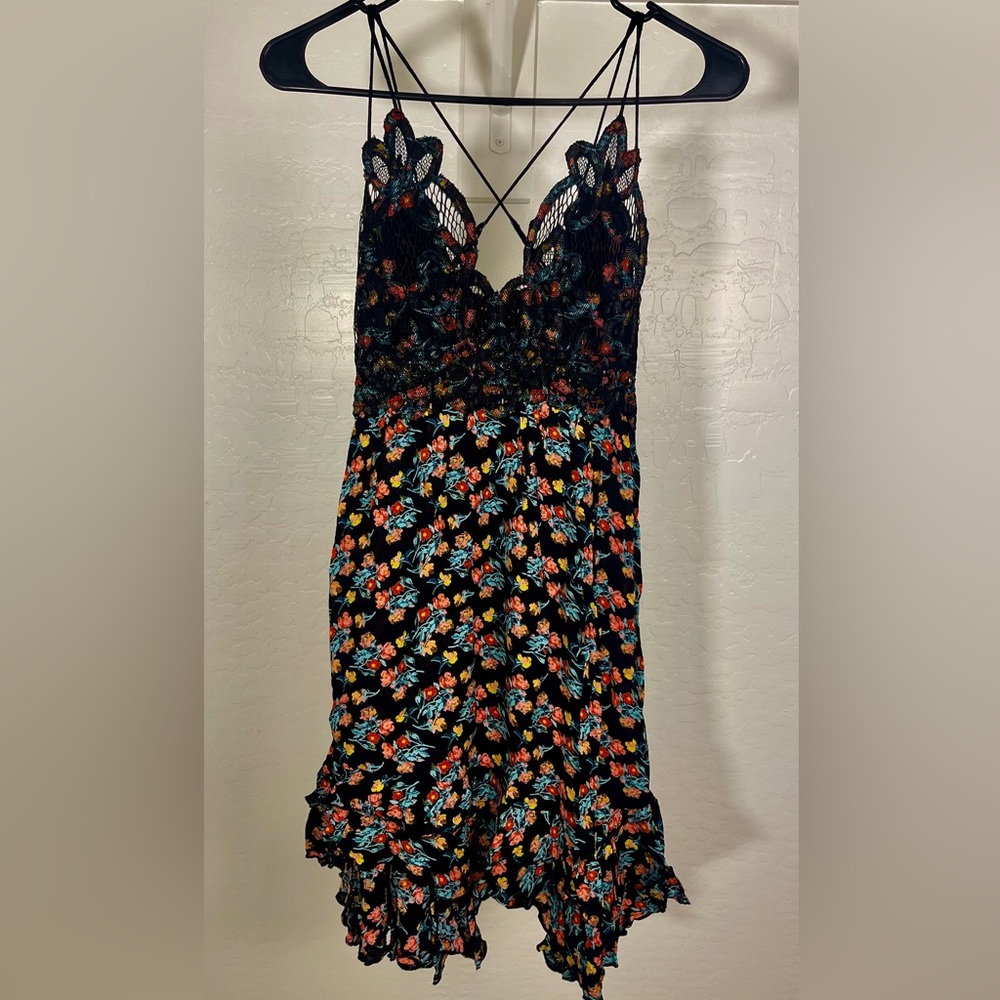 Free People Adella Printed Mini Slip Black Combo Size XS